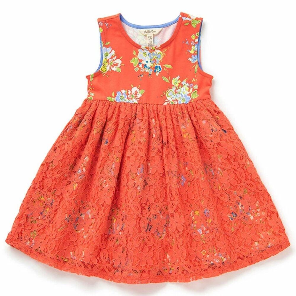 Matilda Jane Bouquets for Layla Cotton + Lace Floral Tank Dress in a Coral/Peach